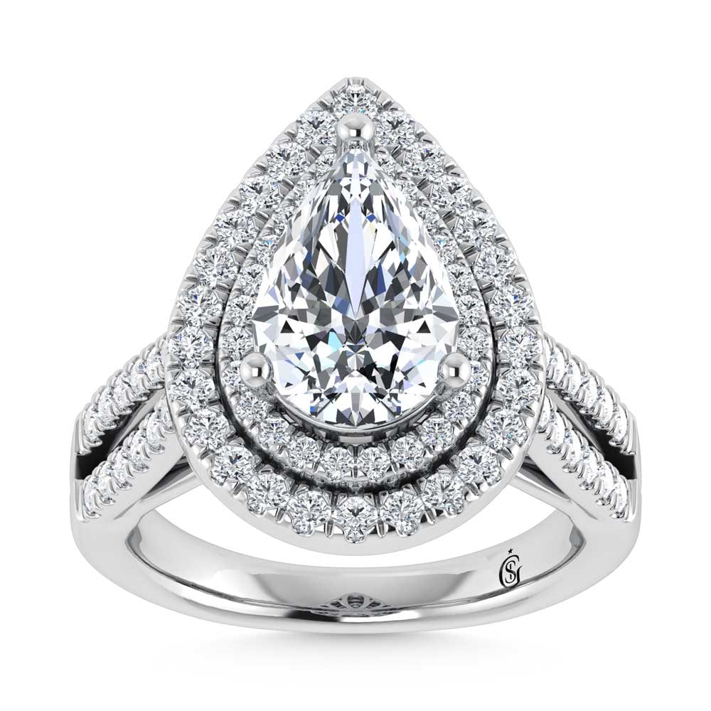 14K White Gold Lab Grown Diamond 3 7/8 Ct.Tw. Pear Shape Fashion Ring (IGI Certfied Center 3ct): 14K White Gold Lab Grown Diamond 3 7/8 Ct.Tw. Pear Shape Fashion Ring (IGI Certfied Center 3ct) This stunning fashion ring showcases an IGI-certified 3 CT pear-shaped lab-grown diamond center with a t
