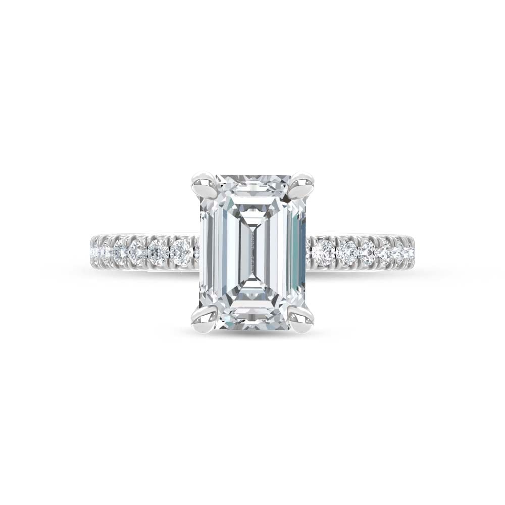 14K White Gold Lab Grown Diamond 2 1/3 Ct.Tw. Engagement Ring (Center Emerald 2 Ctw) - 2