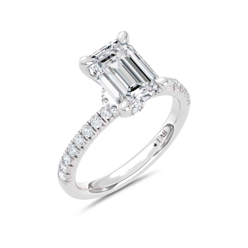 14K White Gold Lab Grown Diamond 2 1/3 Ct.Tw. Engagement Ring (Center Emerald 2 Ctw) - 3