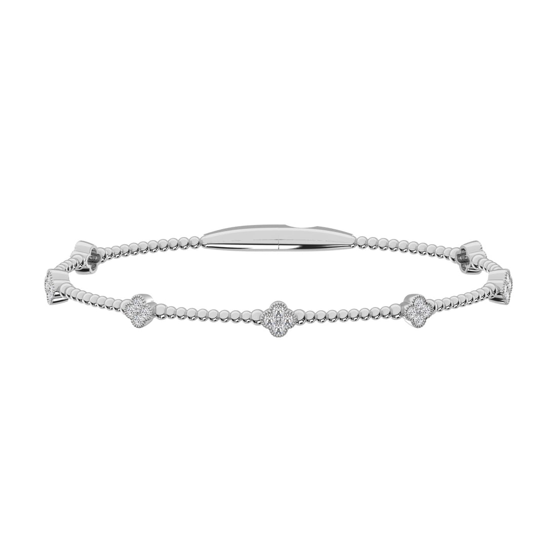14K White Lab Grown 1/2 Ct.Tw. Clover Flexi Bangle: 14K White Lab Grown 1/2 Ct.Tw. Clover Flexi Bangle Crafted in polished 14K White Gold, this clover flexi bangle is accented with lab grown diamonds totaling 1/2 Ct.Tw., delivering refined beauty and s