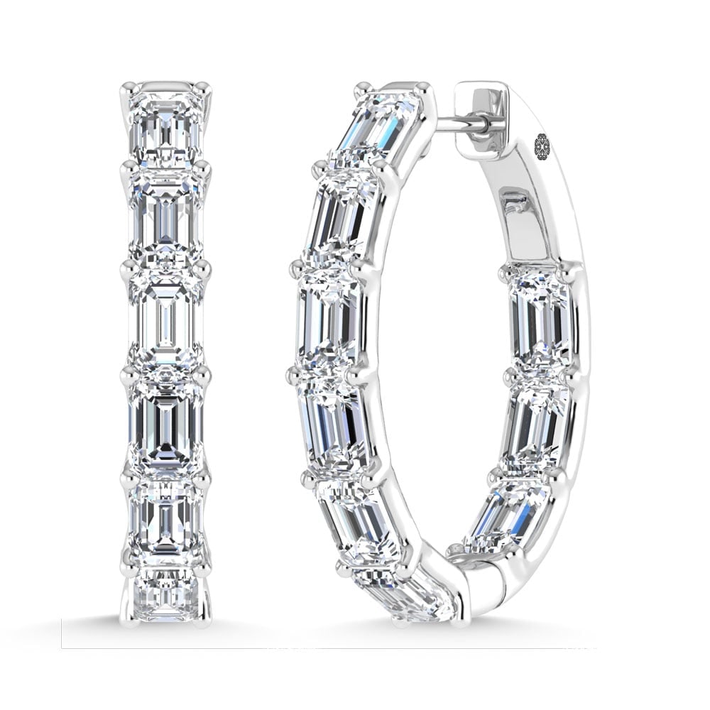 14K White Gold 6 Ct.Tw. Lab Grown Diamond Vertical Emerald Shape In and Out Hoop Earrings: 14K White Gold 6 Ct.Tw. Lab Grown Diamond Vertical Emerald Shape In and Out Hoop Earrings Bold 14K white gold hoops with 6 Ct.Tw. lab-grown diamonds in vertical emerald shape. 14k White Gold Stone Col