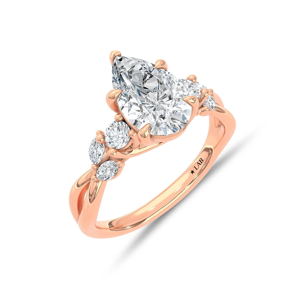 14K Rose Gold 2 1/3 Ct.Tw. Lab Grown Diamond Pear Shape Engagement Ring (IGI Certified Center 2ct - 3