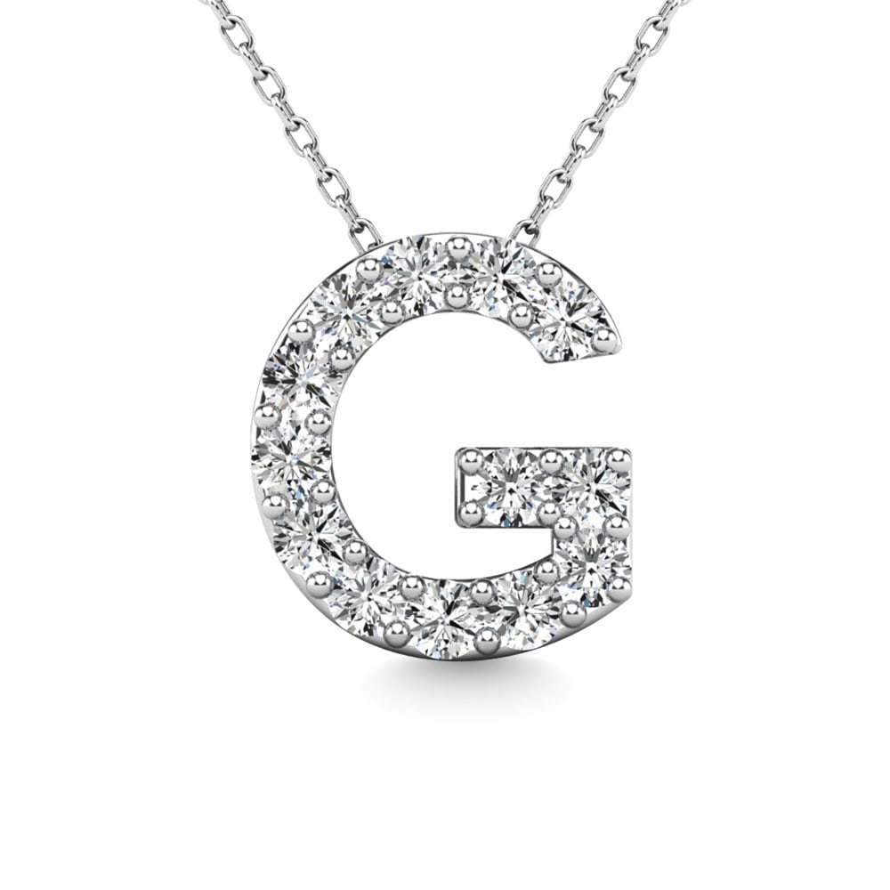 Diamond 1/8 Ct.Tw. Letter G Pendant in 14K White Gold: Diamond 1/8 Ct.Tw. Letter G Pendant in 14K White Gold 14k White Gold Stone Color: G-h Stone Clarity: I1 This item may take 2-5 weeks for shipping. The Diamond Depot Guarantee: All items in this auctio