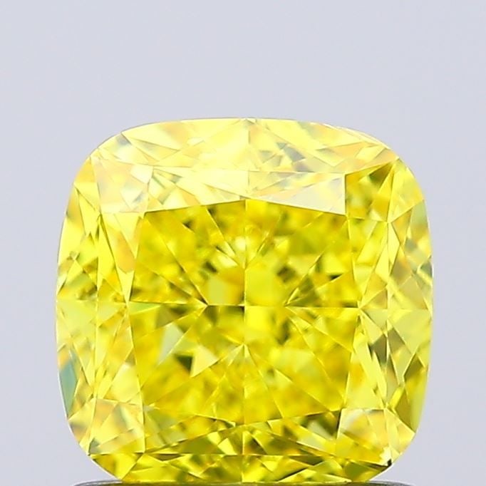 Loose Diamond - CUSHION BRILLIANT 1.1ct Fancy Vivid Yellow VS1: Loose Diamond - CUSHION BRILLIANT 1.1ct Fancy Vivid Yellow VS1 Source: This is a real non-mined Diamond that has been grown in a lab Shape: CUSHION BRILLIANT Carats: 1.1 Color: Fancy Vivid Yellow Cert