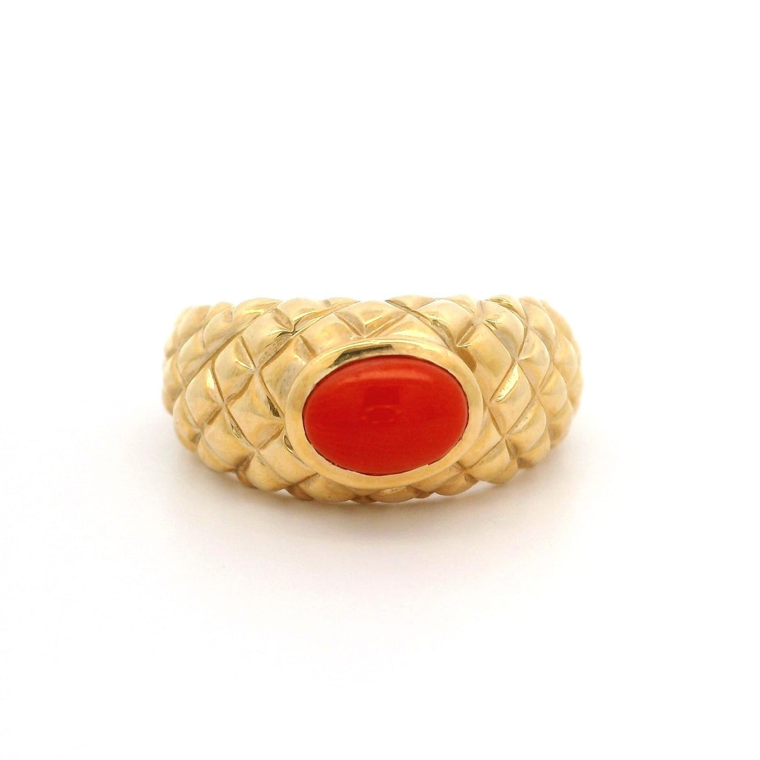 14k Yellow Gold Coral Bezel Set Band Ring Size 5.5 (1 of 5)