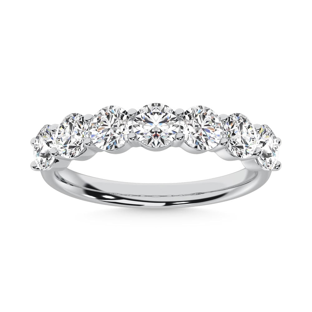 14K White Gold Round Shape 1 1/2 Ct.Tw. 7 Stone Lab Grown Diamond Band: 14K White Gold Round Shape 1 1/2 Ct.Tw. 7 Stone Lab Grown Diamond Band A masterpiece of design, this 14K White Gold Band, set with 1 1/2 Ct.Tw. of round Lab Grown Diamonds, radiates exceptional brilli