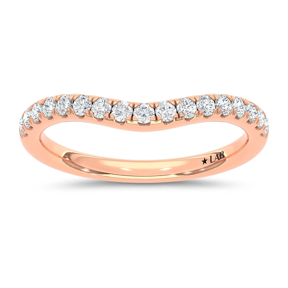 14K Rose Gold Lab Grown Diamond 1/3 Ct.Tw. Chevron Band: 14K Rose Gold Lab Grown Diamond 1/3 Ct.Tw. Chevron Band Add a modern and elegant touch to your jewelry collection with this 14K Rose gold chevron band, featuring 1/3 carat total weight of sparkling la