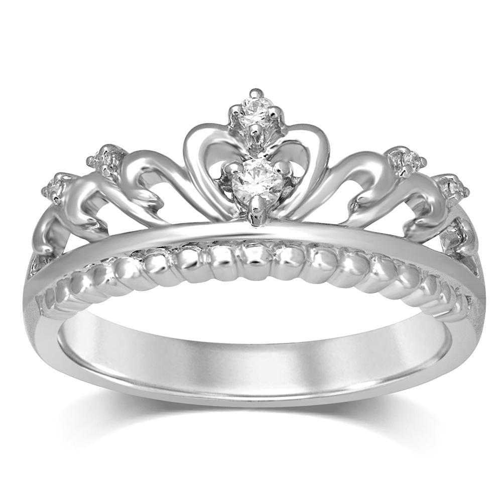 10k White Gold 1/20 Ct.Tw. Diamond Crown Stackable Band: 10k White Gold 1/20 Ct.Tw. Diamond Crown Stackable Band Fashioned in fine 10k white gold, this sparkling crown stack band is set with shimmering diamonds, totaling 1/20 Ct.Tw. and polished to a brilli
