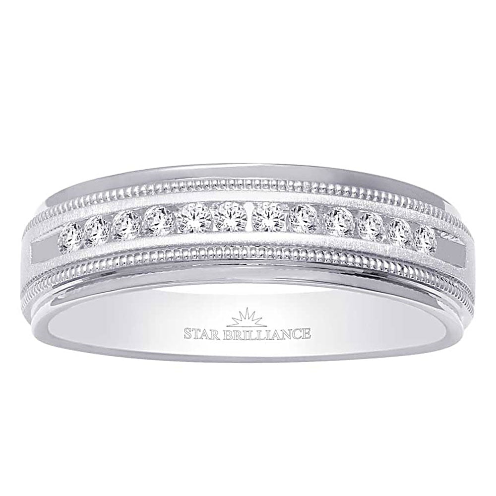 14K White Gold 1/4 Ct.Tw. Diamond Mens Machine Band: 14K White Gold 1/4 Ct.Tw. Diamond Mens Machine Band A Simple And Sophisticated Band Crafted In 14K And Set With Diamonds. This Wedding Ring Band Is A Thoughtful Symbol Of Your Marriage Commitment. Tot