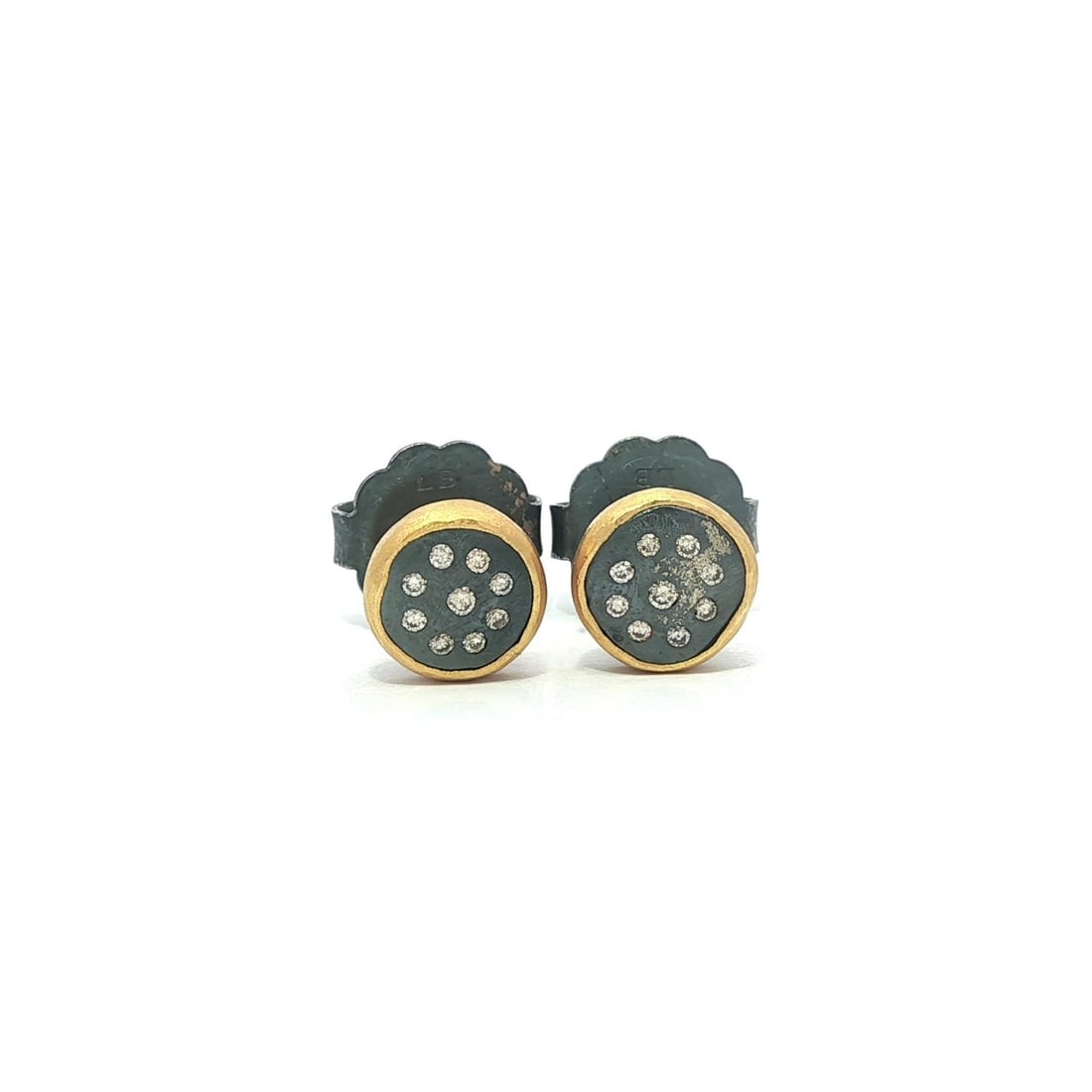 Lika Behar 22k Gold Silver Yin Yang Diamond Stud Earrings (1 of 6)