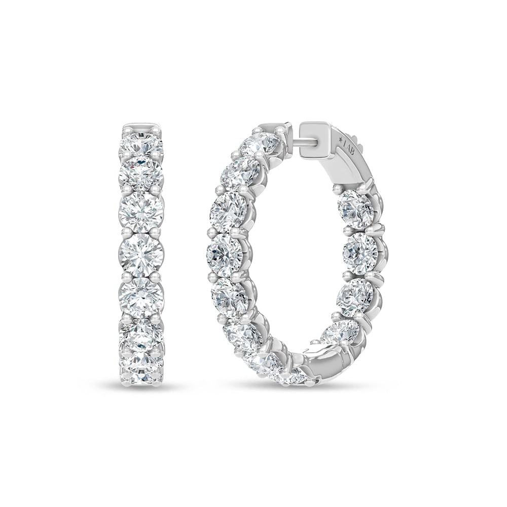 14K White Gold Lab Grown Round Diamond 6 Ct.Tw. In and Out Hoop Earrings: 14K White Gold Lab Grown Round Diamond 6 Ct.Tw. In and Out Hoop Earrings Statement 14K white gold hoops featuring 6 Ct.Tw. lab-grown round diamonds, in and out style. 14k White Gold Stone Color: D-f S