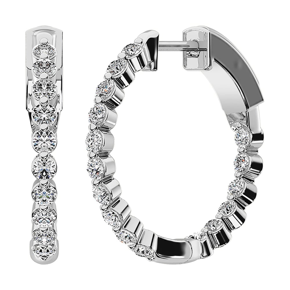 14K White Gold 1 Ct.Tw. Diamond Round Set Hoop Earrings: 14K White Gold 1 Ct.Tw. Diamond Round Set Hoop Earrings 14k White Gold Stone Color: G-h Stone Clarity: I1 This item may take 2-5 weeks for shipping. The Diamond Depot Guarantee: All items in this auct