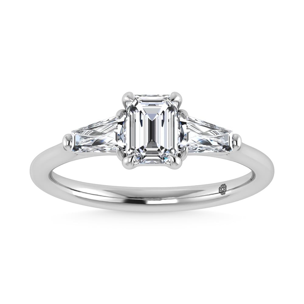 14K White Gold Lab Grown Diamond 1 1/4 Ct.Tw. Three Stone Ring (Center 3/4 ct): 14K White Gold Lab Grown Diamond 1 1/4 Ct.Tw. Three Stone Ring (Center 3/4 ct) This stunning three-stone ring features a sparkling 3/4 CT Emerald Center diamond with two shimmering side diamonds, symb