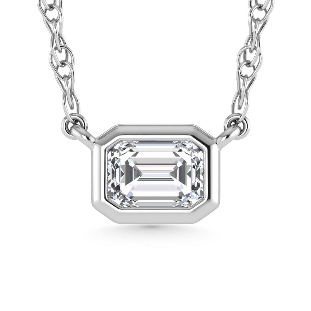 14K White Gold Lab Grown Diamond 1 Ct.Tw. Emerald Shape Solitaire Necklace - 16 inches: 14K White Gold Lab Grown Diamond 1 Ct.Tw. Emerald Shape Solitaire Necklace - 16 inches A striking emerald-cut lab-grown diamond totaling 1 carat total weight is elegantly set in 14K white gold, creati