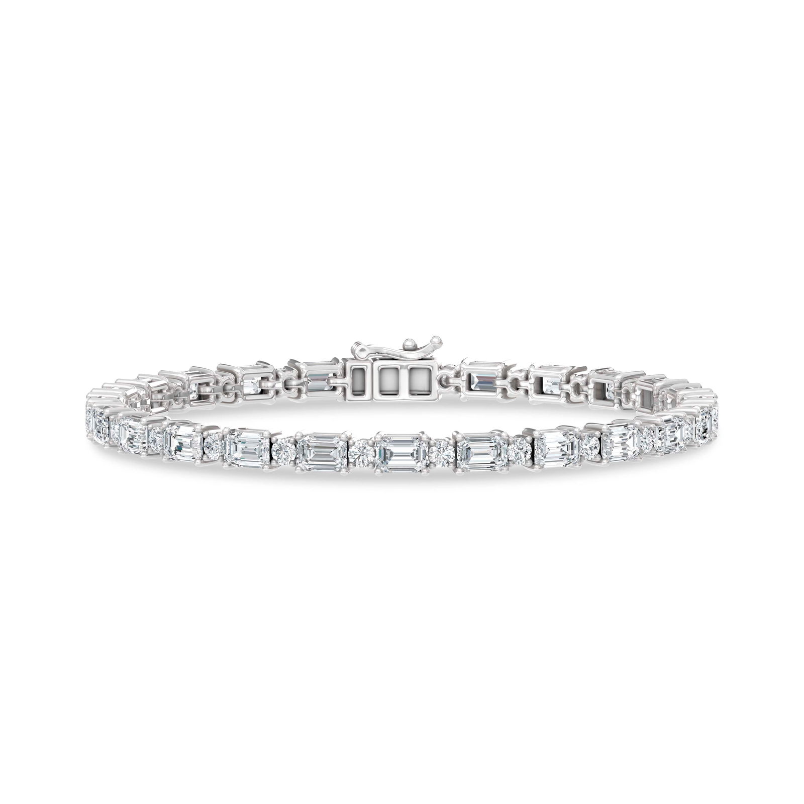 14K White Gold Lab Grown Diamond 11 1/2 Ct.Tw. Round And Emerald Fashion Bracelet: 14K White Gold Lab Grown Diamond 11 1/2 Ct.Tw. Round And Emerald Fashion Bracelet This striking 14K White Gold round and emerald-cut fashion bracelet features lab grown diamonds totaling 11 1/2 Ct.Tw.