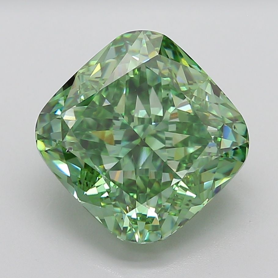Loose Diamond - CUSHION MODIFIED 13.69ct Fancy Vivid Green VS2: Loose Diamond - CUSHION MODIFIED 13.69ct Fancy Vivid Green VS2 Source: This is a real non-mined Diamond that has been grown in a lab Shape: CUSHION MODIFIED Carats: 13.69 Color: Fancy Vivid Green