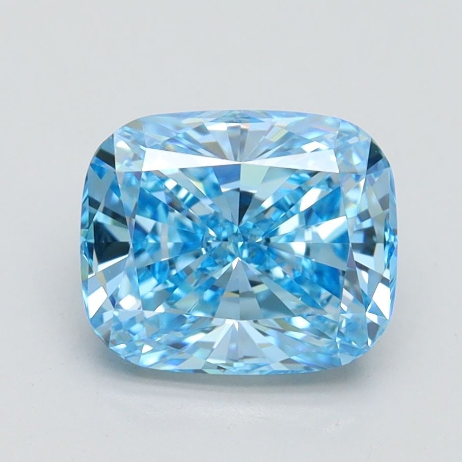 Loose Diamond - CUSHION BRILLIANT 2.1ct Fancy Vivid Blue VVS2: Loose Diamond - CUSHION BRILLIANT 2.1ct Fancy Vivid Blue VVS2 Source: This is a real non-mined Diamond that has been grown in a lab Shape: CUSHION BRILLIANT Carats: 2.1 Color: Fancy Vivid Blue