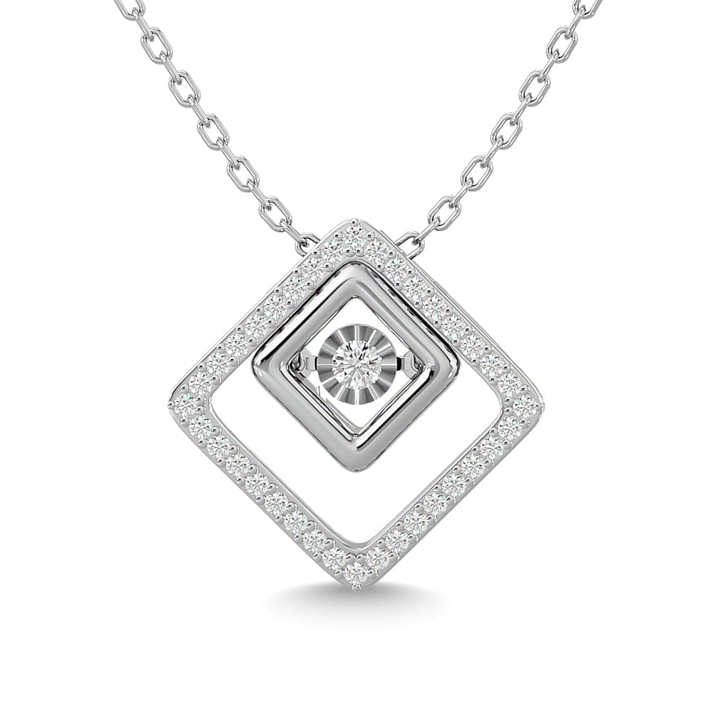 Diamond 1/4 Ct.Tw. Square Shape Pendant in 14K White Gold: Diamond 1/4 Ct.Tw. Square Shape Pendant in 14K White Gold 14k White Gold Stone Color: G-h Stone Clarity: I1 Unless otherwise specified, pendants that include a chain are paired with our standard