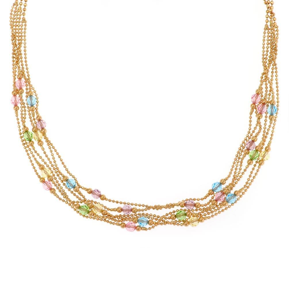 Elegant 14k Yellow Gold Multicolor Gem 3-6 Strand Necklace: Elegant 14k Yellow Gold Multicolor Gem 3-6 Strand Necklace This exquisite multicolor gems necklace is meticulously crafted from 14k yellow gold. It features three short strands of larger beaded chains