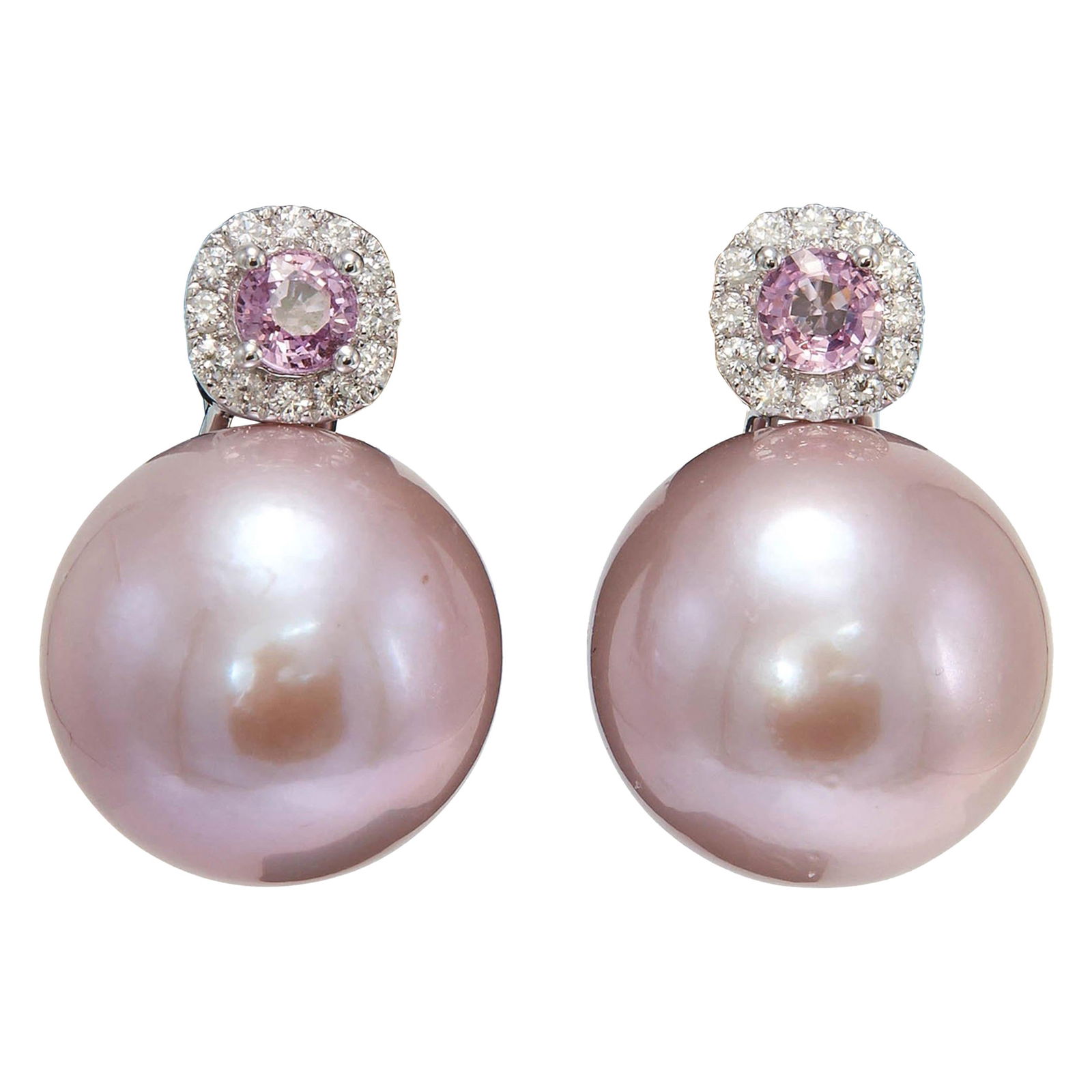 Harbor Diamonds 18K White Gold Pink Sapphire Pearl Drop Earrings 0.80 CTTW: Harbor Diamonds 18K White Gold Pink Sapphire Pearl Drop Earrings 0.80 CTTW Elevate your elegance with these stunning 18K white gold drop earrings, featuring two exquisite pink sapphires totaling 0.56