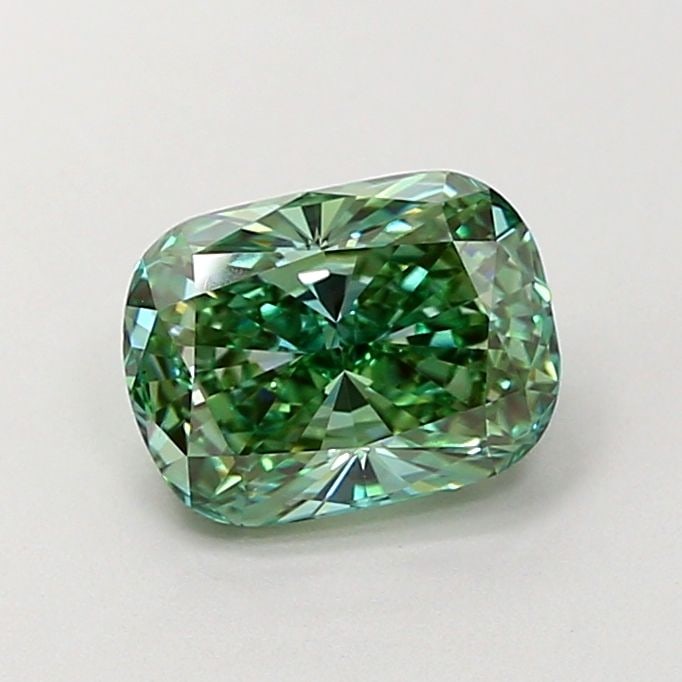 Loose Diamond - CUSHION MODIFIED 1.59ct Fancy Vivid Green VS1: Loose Diamond - CUSHION MODIFIED 1.59ct Fancy Vivid Green VS1 Source: This is a real non-mined Diamond that has been grown in a lab Shape: CUSHION MODIFIED Carats: 1.59 Color: Fancy Vivid Green Certif