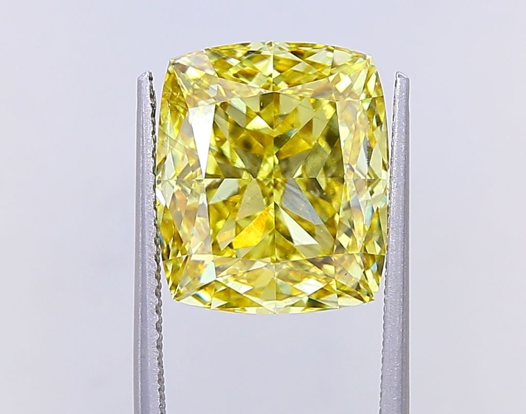 Loose Diamond - CUSHION MODIFIED 9.01ct Fancy Vivid Yellow SI1: Loose Diamond - CUSHION MODIFIED 9.01ct Fancy Vivid Yellow SI1 Source: This is a real non-mined Diamond that has been grown in a lab Shape: CUSHION MODIFIED Carats: 9.01 Color: Fancy Vivid Yellow Cert