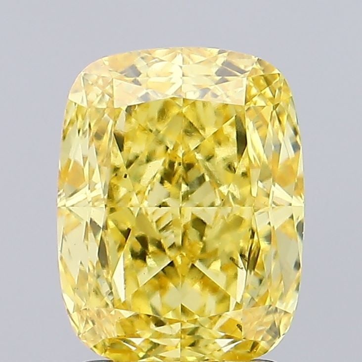 Loose Diamond - CUSHION MODIFIED 2.06ct Fancy Vivid Yellow VS2: Loose Diamond - CUSHION MODIFIED 2.06ct Fancy Vivid Yellow VS2 Source: This is a real non-mined Diamond that has been grown in a lab Shape: CUSHION MODIFIED Carats: 2.06 Color: Fancy Vivid Yellow Cert