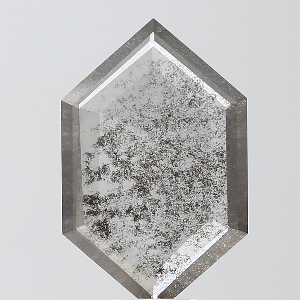 Loose Diamond - HEXAGONAL 2.87ct Salt and Pepper I2: Loose Diamond - HEXAGONAL 2.87ct Salt and Pepper I2 Source: This is a real non-mined Diamond that has been grown in a lab Shape: HEXAGONAL Carats: 2.87 Color: Salt and Pepper Certification: NONE Video