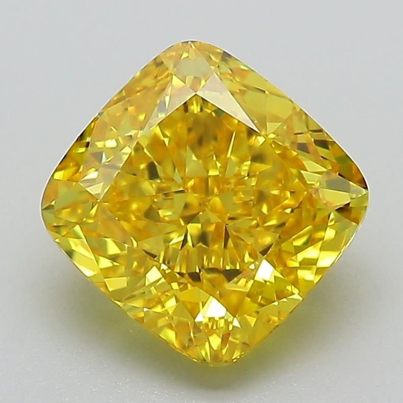 Loose Diamond - CUSHION MODIFIED 2.72ct Fancy Vivid Yellow VVS2: Loose Diamond - CUSHION MODIFIED 2.72ct Fancy Vivid Yellow VVS2 Source: This is a real non-mined Diamond that has been grown in a lab Shape: CUSHION MODIFIED Carats: 2.72 Color: Fancy Vivid Yellow Cer