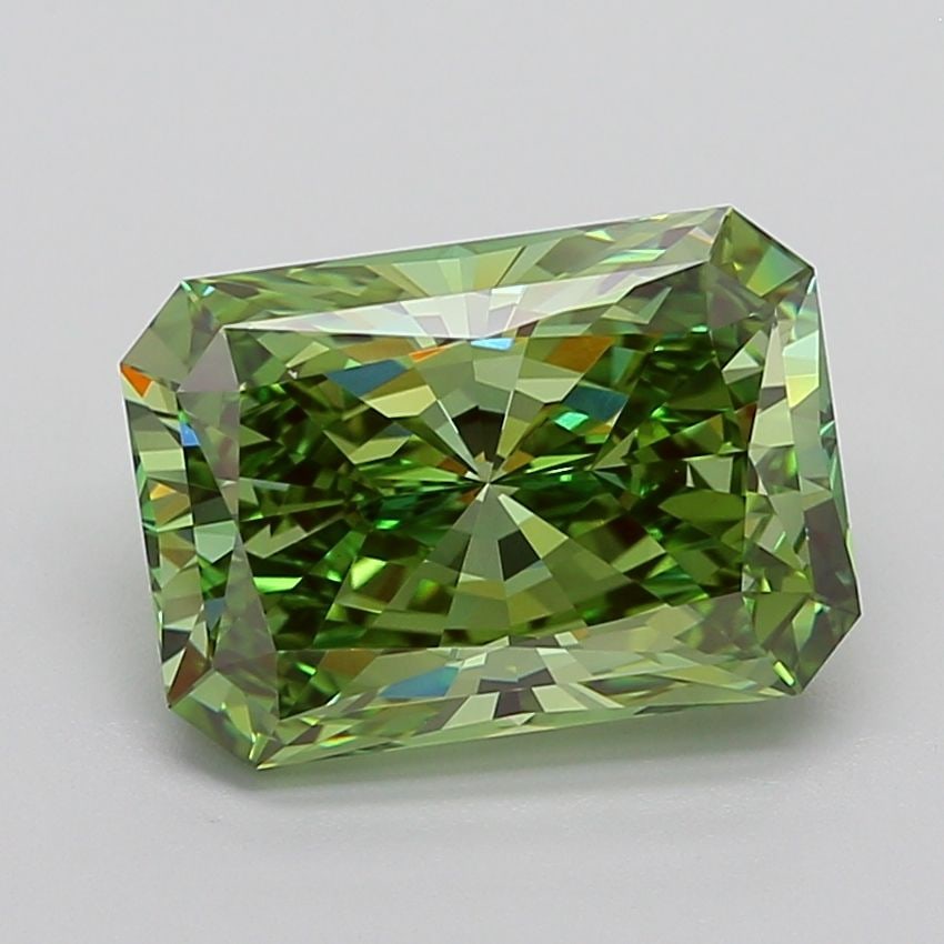 Loose Diamond - RADIANT 7.1ct Fancy Vivid Green VVS2: Loose Diamond - RADIANT 7.1ct Fancy Vivid Green VVS2 Source: This is a real non-mined Diamond that has been grown in a lab Shape: RADIANT Carats: 7.1 Color: Fancy Vivid Green Certification: IGI
