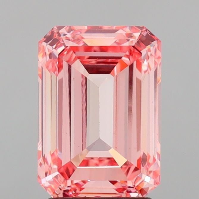 Loose Diamond - EMERALD 2.58ct Fancy Vivid Pink VS1: Loose Diamond - EMERALD 2.58ct Fancy Vivid Pink VS1 Source: This is a real non-mined Diamond that has been grown in a lab Shape: EMERALD Carats: 2.58 Color: Fancy Vivid Pink Certification: IGI