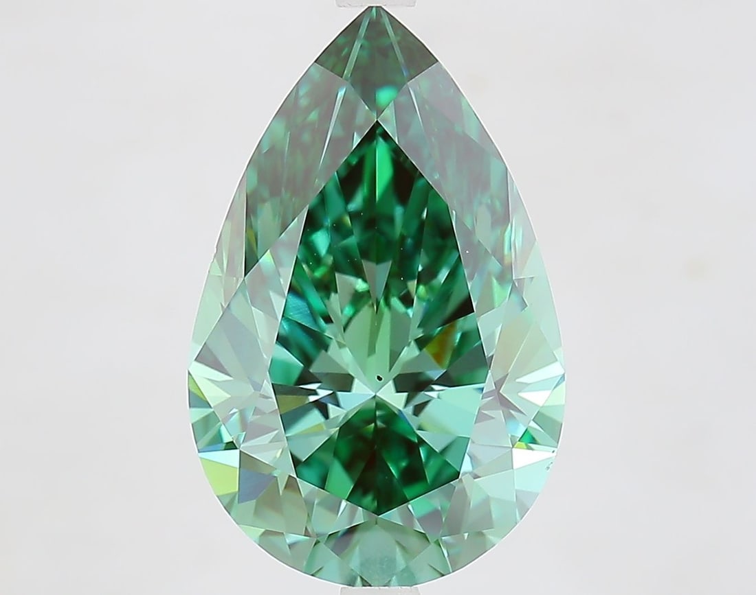 Loose Diamond - PEAR 5.74ct Fancy Vivid Green VS2: Loose Diamond - PEAR 5.74ct Fancy Vivid Green VS2 Source: This is a real non-mined Diamond that has been grown in a lab Shape: PEAR Carats: 5.74 Color: Fancy Vivid Green Certification: IGI Video: