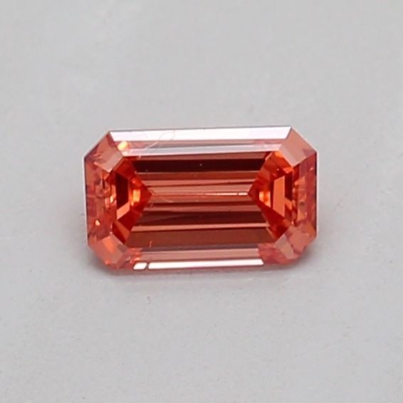 Loose Diamond - EMERALD 0.17ct Fancy Vivid Pinkish Orange SI1: Loose Diamond - EMERALD 0.17ct Fancy Vivid Pinkish Orange SI1 Source: This is a real non-mined Diamond that has been grown in a lab Shape: EMERALD Carats: 0.17 Color: Fancy Vivid Pinkish Orange
