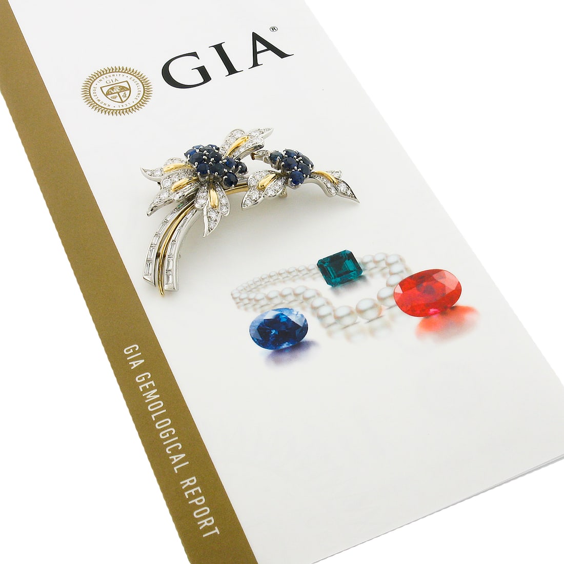 Vintage 18k Gold Platinum GIA Sapphire Diamond Flower Branch Brooch 6ctw: Vintage 18k Gold Platinum GIA Sapphire Diamond Flower Branch Brooch 6ctw Discover an exquisite vintage brooch crafted from solid 18k yellow gold and platinum, featuring a stunning flower branch design