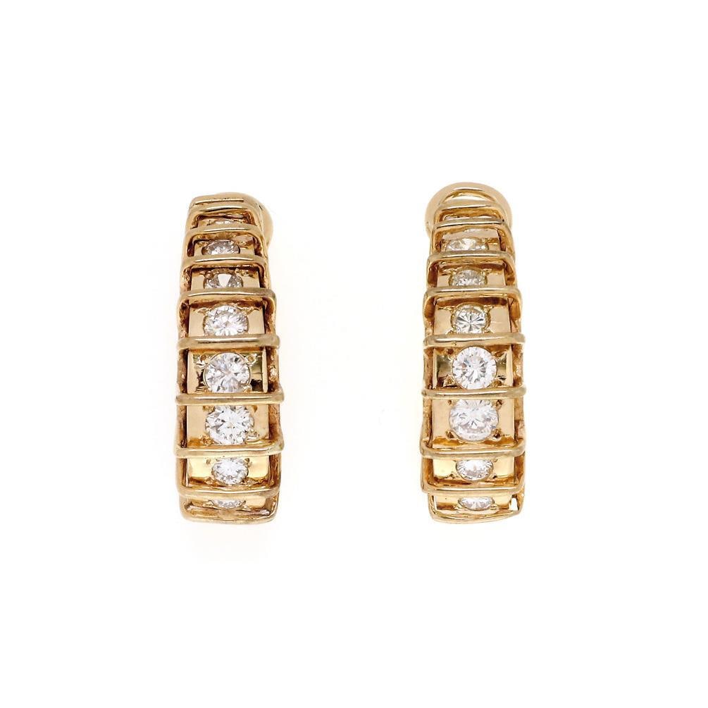 14k Yellow Gold 2.00ct Diamond Curved Hoop Huggie Earrings (1 of 4)
