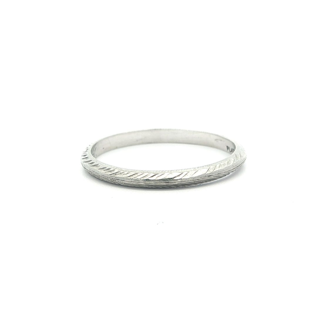 Platinum 1.8mm Hand Engraved Knife Edge Antique Eternity Band Ring: Platinum 1.8mm Hand Engraved Knife Edge Antique Eternity Band Ring This antique eternity wedding band ring is crafted from solid .950 platinum and features intricate hand-etched detailing along a knif