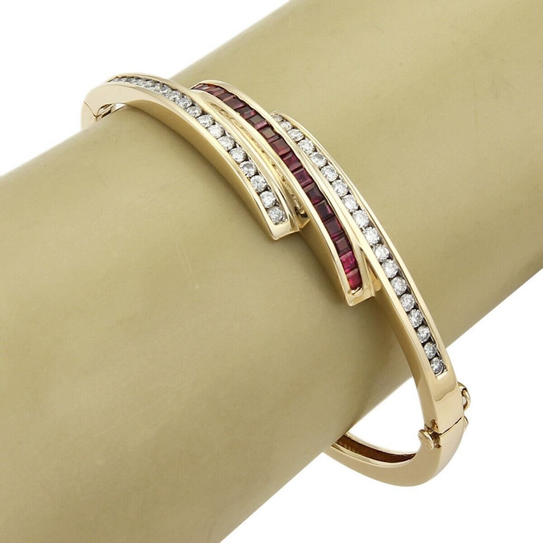 Vintage 14k Yellow Gold Bangle Bracelet with Diamonds and Rubies (1 of 5)
