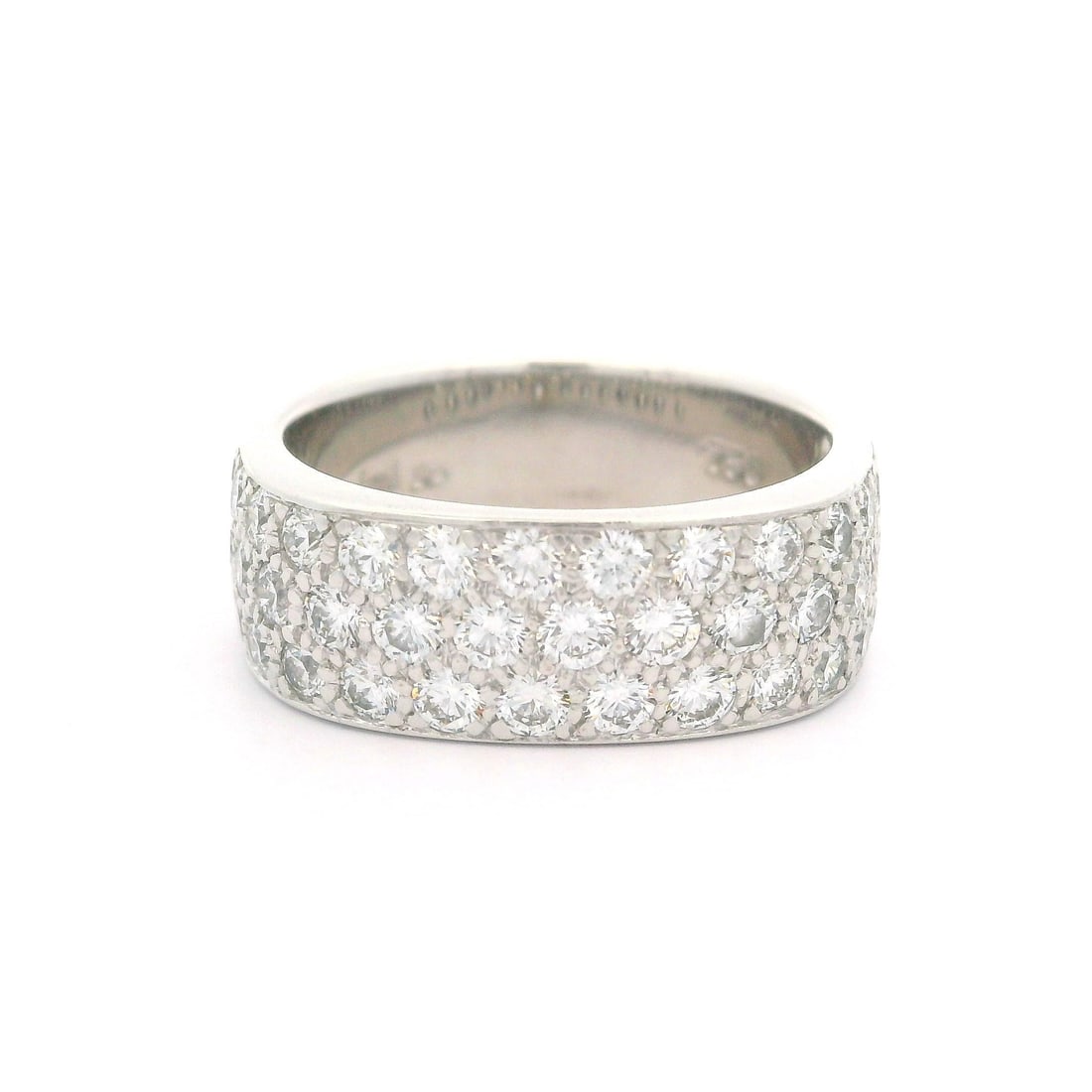 18k White Gold 1.25ctw 3 Row Pave Diamond Band Ring: 18k White Gold 1.25ctw 3 Row Pave Diamond Band Ring This stunning 18k white gold band ring features a pave setting adorned with 41 natural genuine diamonds, showcasing a total carat weight of approxim