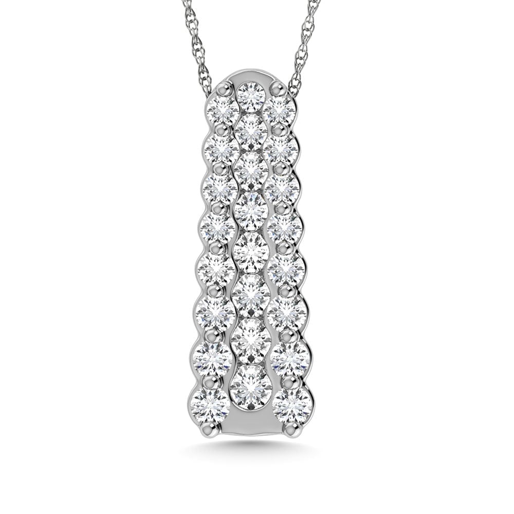 Diamond 1/2 Ct.Tw. Fashion Pendant in 14K White Gold: Diamond 1/2 Ct.Tw. Fashion Pendant in 14K White Gold 14k White Gold Stone Color: G-h Stone Clarity: Si2 Unless otherwise specified, pendants that include a chain are paired with our standard 18-inch l