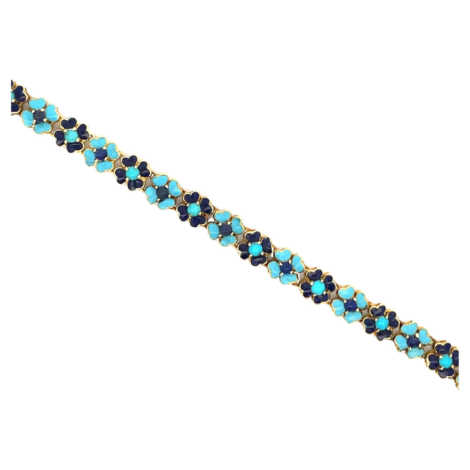 Harbor Diamonds 18K Gold Baby Dark Blue Floral Enamel Daisy Bracelet: Harbor Diamonds 18K Gold Baby Dark Blue Floral Enamel Daisy Bracelet This exquisite Italian bracelet is crafted from 18 karat yellow gold and features a delightful design of 26 alternating enamel dais