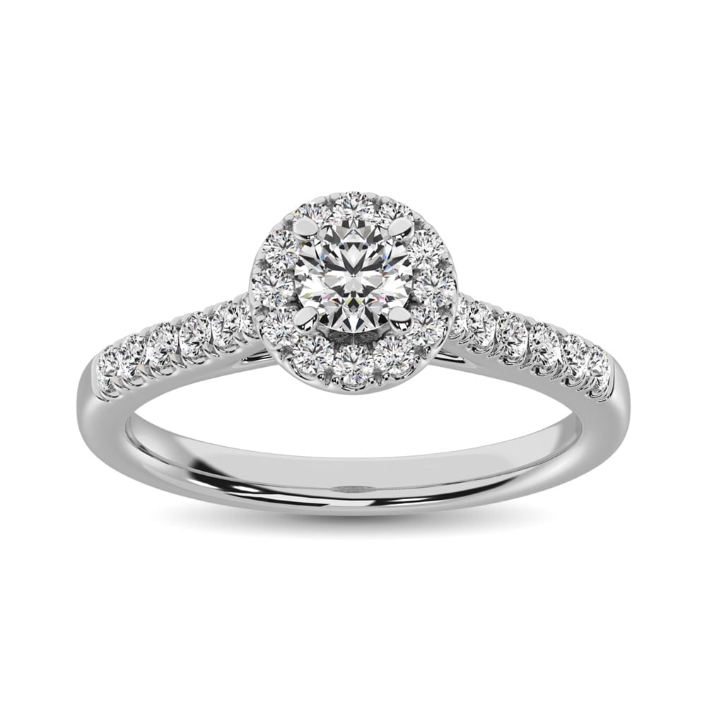 14K White Gold 1/2 Ct.Tw. Diamond Halo Engagement Ring (1 of 4)