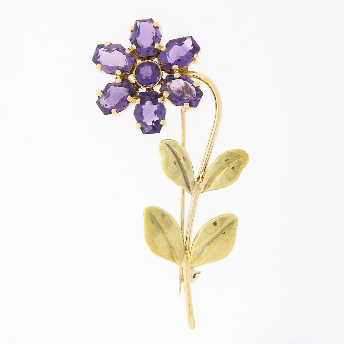Vintage Allsopp Bliss 14k Gold 10.55ct Amethyst Flower Brooch (1 of 7)