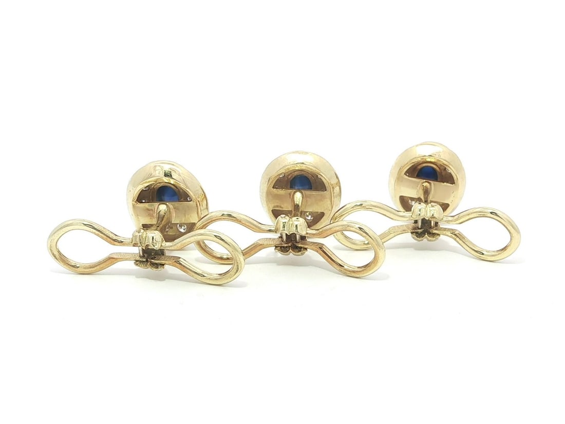 18k Yellow Gold Sapphire Diamond Cabochon Cufflink and Shirt Stud Set - 11