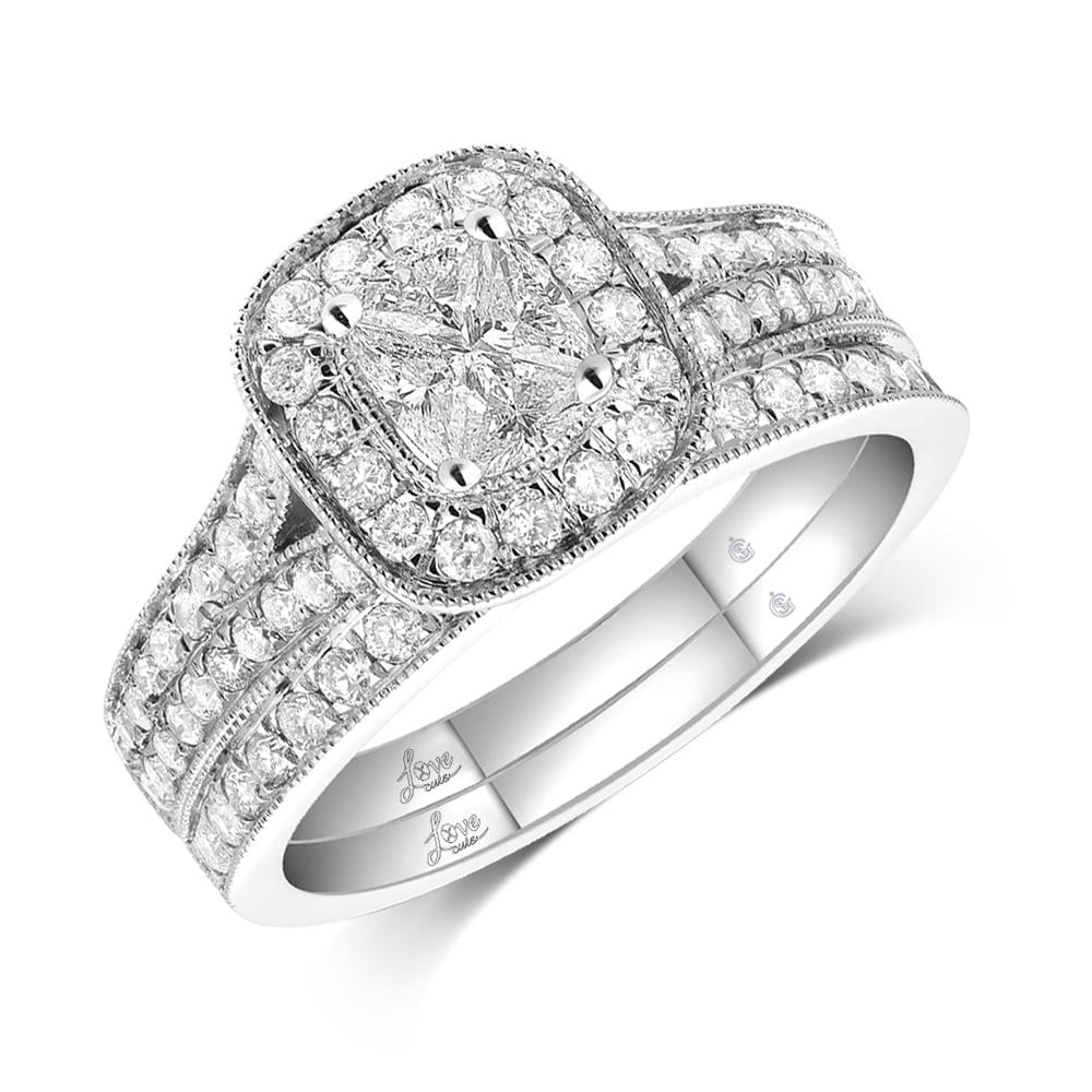 Lovecuts 14K White Gold 1 Ct.Tw. Diamond Bridal Invisible Ring: Lovecuts 14K White Gold 1 Ct.Tw. Diamond Bridal Invisible Ring This Diamond Bridal Set Fashioned In 14K White Gold And Set With Shimmering 1 Ct.Tw. Diamonds. On Your Special Day, The Coordinating Diam