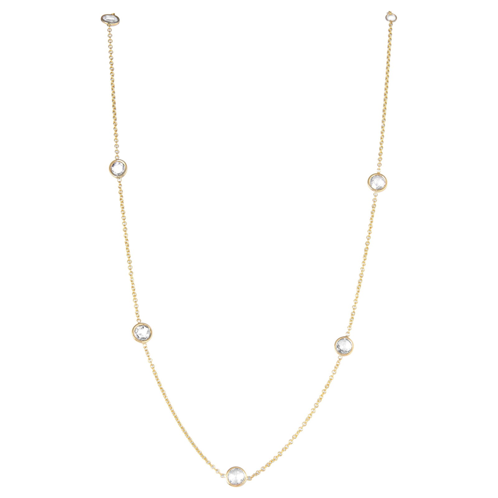 2.87ct Rose Cut Diamond Necklace 18k Yellow Gold: 2.87ct Rose Cut Diamond Necklace 18k Yellow Gold Elevate your jewelry collection with this exquisite Rose Cut Diamonds by the Yard necklace, featuring a total weight of 2.87 carats. Crafted from 18k y