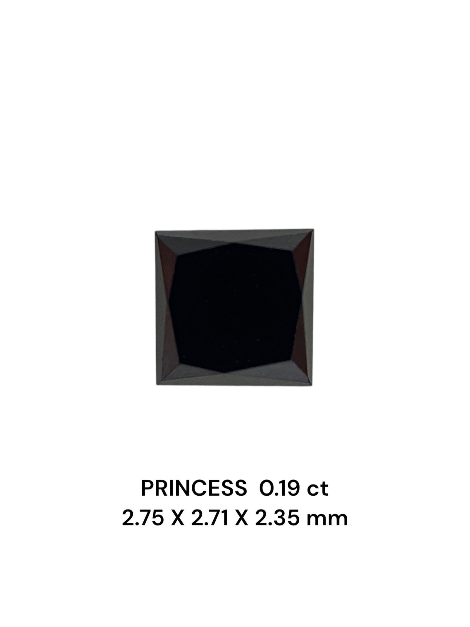 Loose Diamond - PRINCESS 0.19ct Fancy Black VVS2: Loose Diamond - PRINCESS 0.19ct Fancy Black VVS2 Source: Natural Shape: PRINCESS Carats: 0.19 Color: Fancy Black Certification: NONE The Diamond Depot Guarantee: All items in this auction are guarante