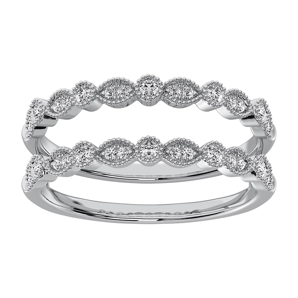 14K White Gold 1/2 Ct.Tw. Diamond Guard Ring: 14K White Gold 1/2 Ct.Tw. Diamond Guard Ring 14k White Gold Stone Color: G-h Stone Clarity: I1 Each ring is presented in standard size 6.5. Complimentary resizing is available between sizes 510 (in