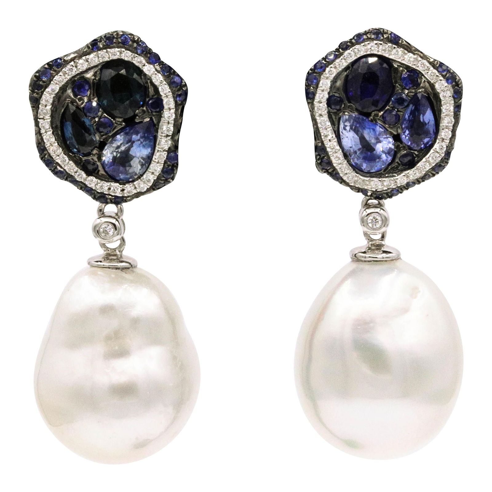 Harbor Diamonds Sapphire Diamond Pearl Drop Earrings in 18k White Gold: Harbor Diamonds Sapphire Diamond Pearl Drop Earrings in 18k White Gold Elevate your style with these stunning Sapphire Diamond Pearl Drop Earrings, crafted in luxurious 18 karat white gold. These cont