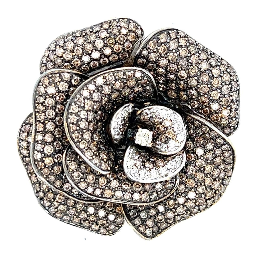 18K Yellow Gold Flower Brooch Pendant with 10.00 Ct Diamonds (1 of 4)