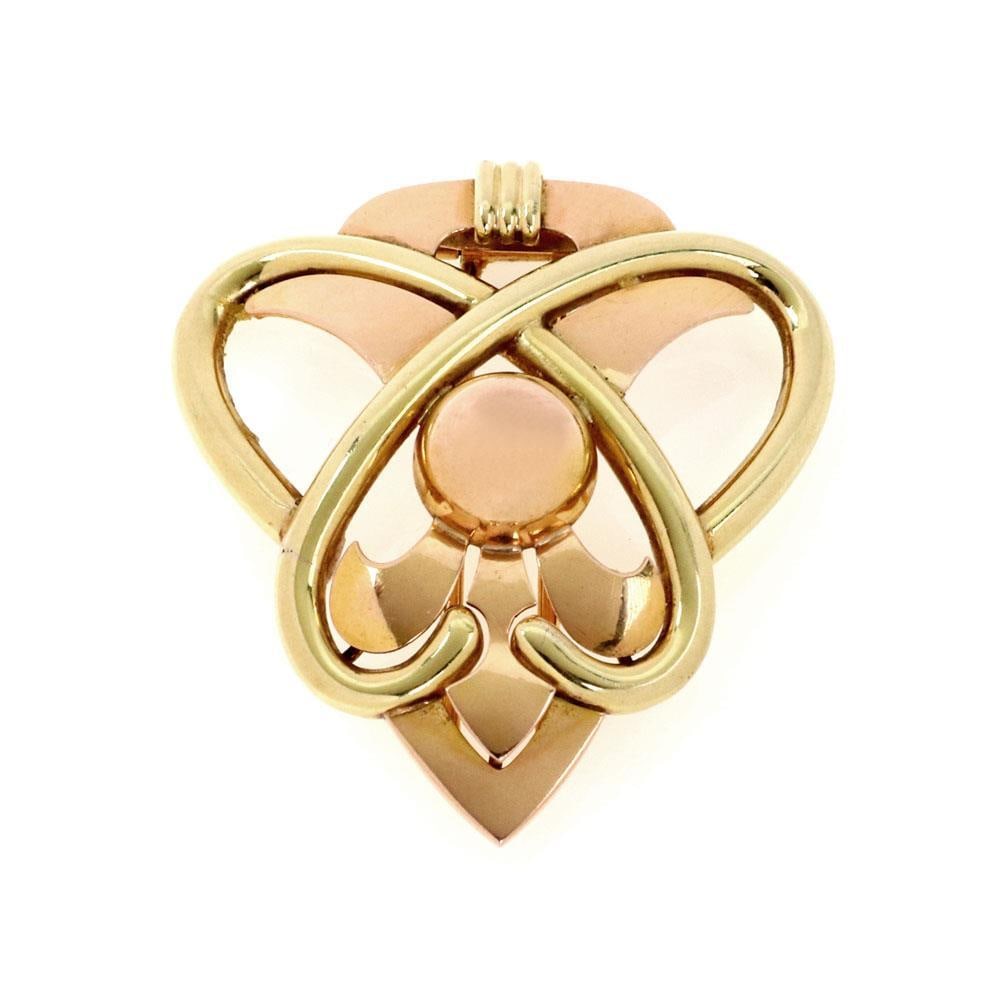 Designer T & Co. 14k Rose Yellow Gold Love Knot Brooch: Designer T & Co. 14k Rose Yellow Gold Love Knot Brooch Adorn yourself with this exquisite vintage brooch, a perfect blend of elegance and craftsmanship. This stunning piece is made from 14k rose and y